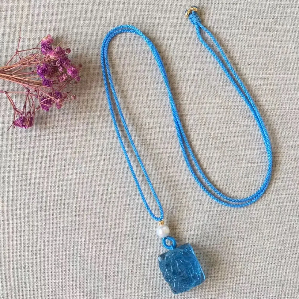 

19x16x15mm Natural Aquamarine Blue Transparent Crystal Pendant Necklace For Women Female Gift Fashion Necklace AAAAA