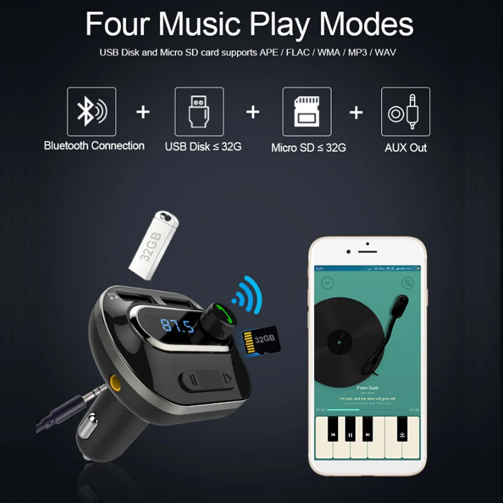 AGETUNR Bluetooth Car Kit Handsfree Set MP3 Player FM Transmitter 2 USB 5V 3.4A Support TF Card & USB Music & AUX Line Out AGETUNR Bluetooth Car Kit Handsfree Set MP3 Player FM Transmitter 2 USB 5V 3.4A Support TF Card & USB Music & AUX Line Out