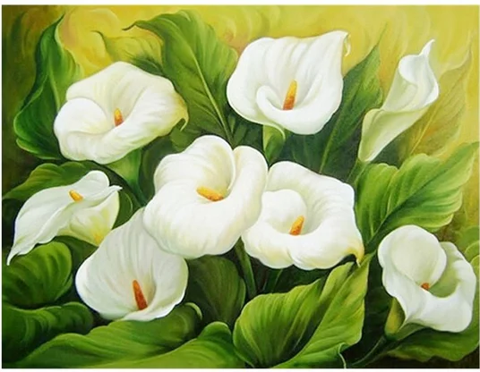 

Diamond 2019 Rhinestones DIY 5D Diamond Painting Flowers White Calla Lily Cross Stitch Diamond Embroidery Canvas Painting