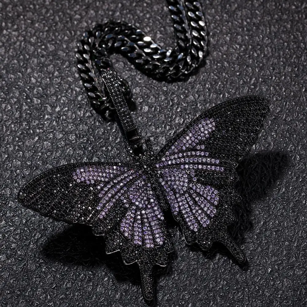 ARMNVNV хип-хоп черный/синий цвет циркон бабочка кулон ожерелье полный Iced кубического циркония ювелирные изделия