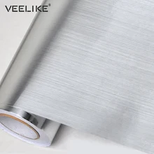 Brushed Silver Decorative Film PVC Vinyl Self adhesive Wallpaper Stainless Steel Contact Paper Kitchen Home Decor Wall Stickers