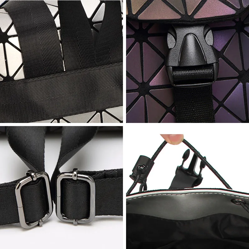 Women Geometric Backpack Luminous Female Evening Bag Diamond Sequins PU Laser Back Pack Lady Casual Plaid Baobao Mochila BP0232 (6)
