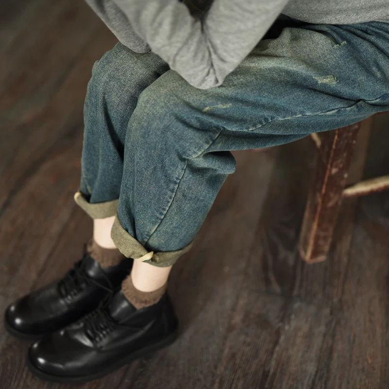 LRCP Spring Autumn Women Vintage Loose Classic All-match Cotton Denim Pants