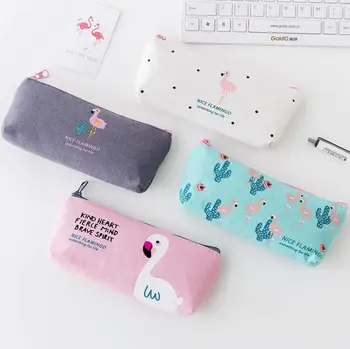 

19cmx9cm Cute Flamingo Cactus Pencil Case Storage Organizer Pen Bags Stationery Canvas Zipper Stationery Office School Supplies
