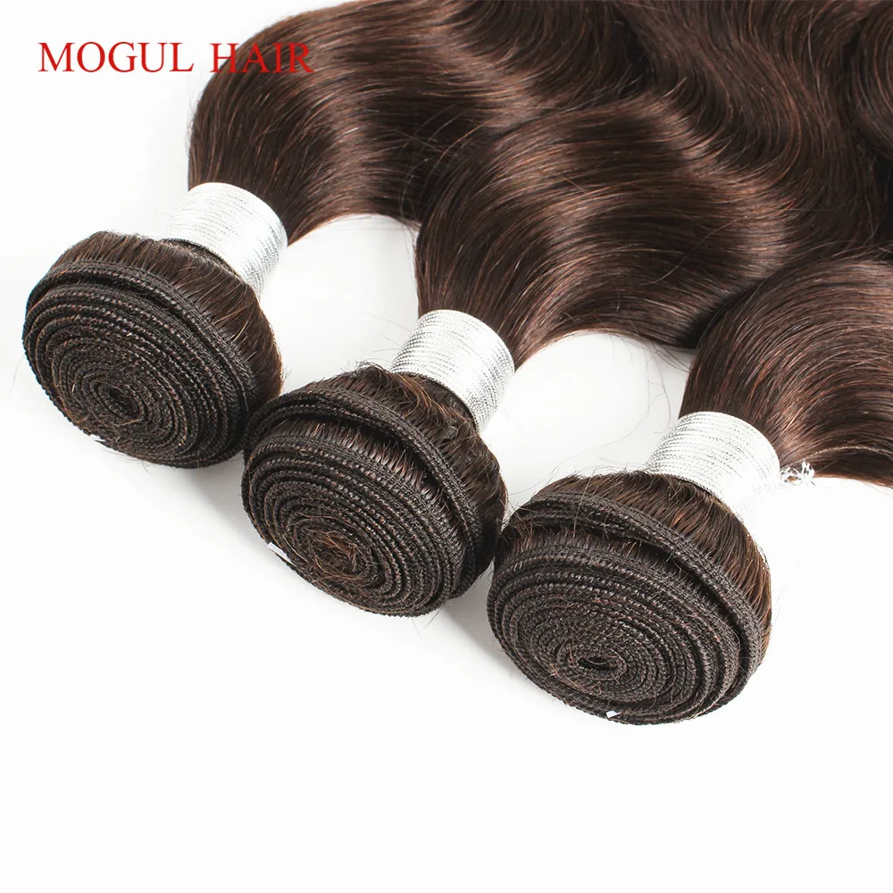 MOGUL HAIR Body Wave Bundles with Closure Color 2 Dark Brown 2/3 Bundles Brazillian Hair Pre-Colored Remy Human Hair Extension