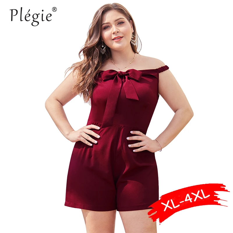 

Plegie Slash Neck Elegant Women Rompers 2019 Summer Wide Leg Shorts Female Casual Ladies Short Overalls Playsuit Plus Size