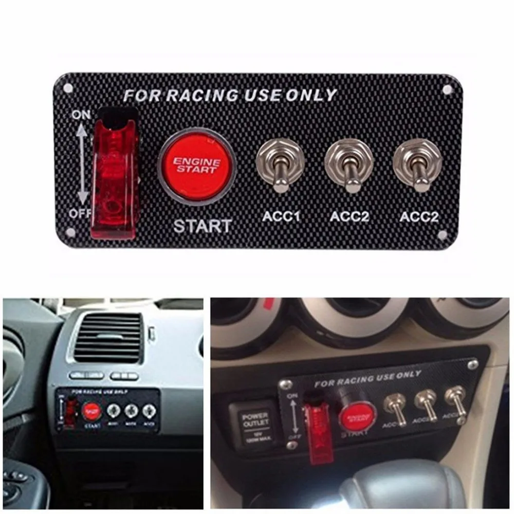 

Car LED Button Carbon Fiber Engine Start Push Button Switch Panel Race Car Ignition Accessory Car LED Toggle Five in one Switch