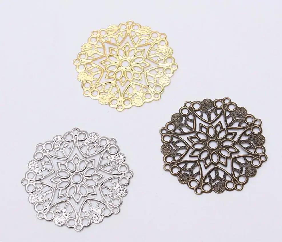 

200pcs 33mm Metal Hollow Flower Round Film Beads For Sewing Craft Diy Bride Hair Headwear Bag Clothes Decoration