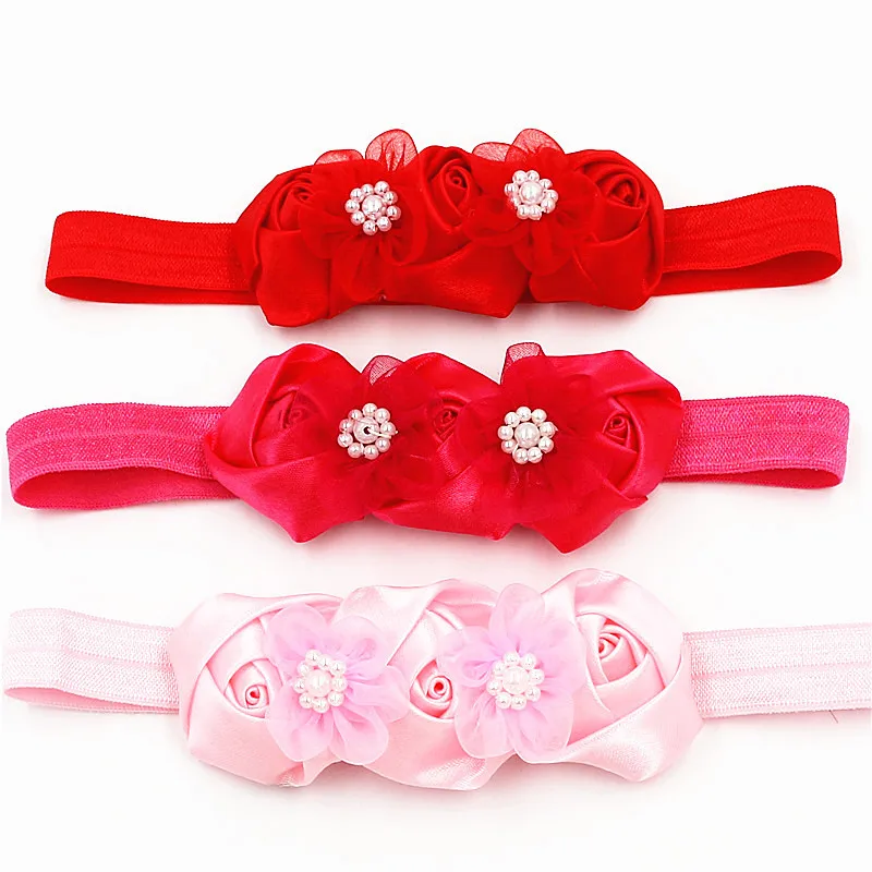 

Girl Elastic Hair Band rose Headband newborn toddler pearl flower HairBand Elastic Headbands Hair Accessories for children
