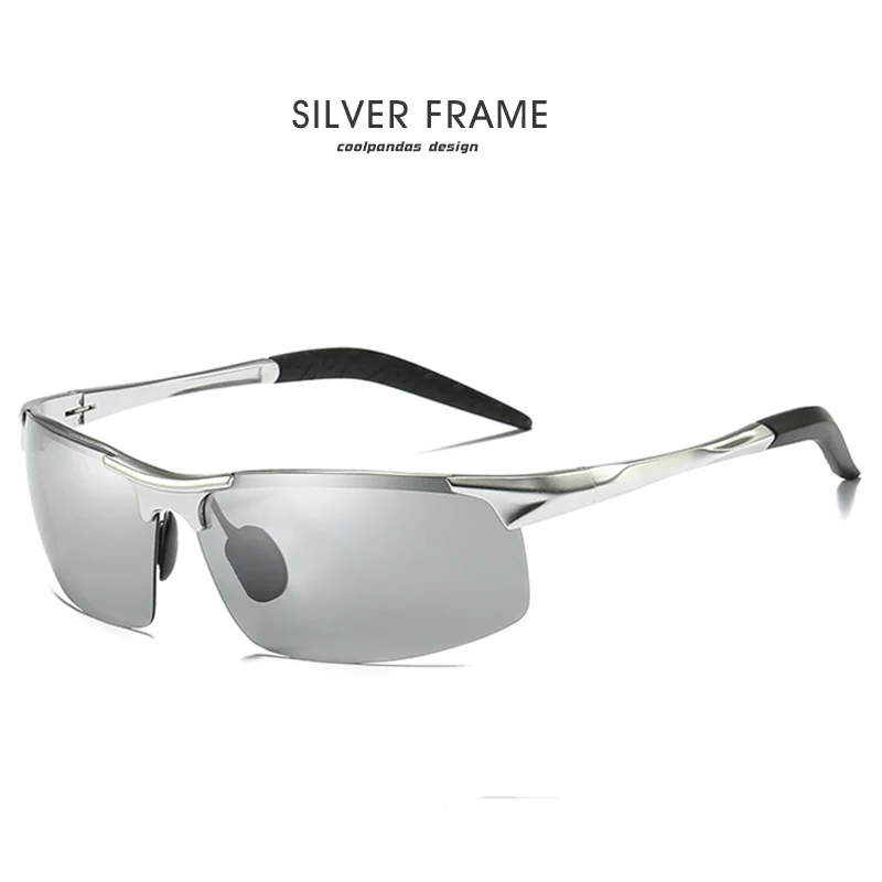 CoolPandas брендовые дизайнерские фотохромные поляризованные солнцезащитные очки из алюминиево-магниевого сплава для мужчин для вождения день и ночь - Цвет линз: silver frame