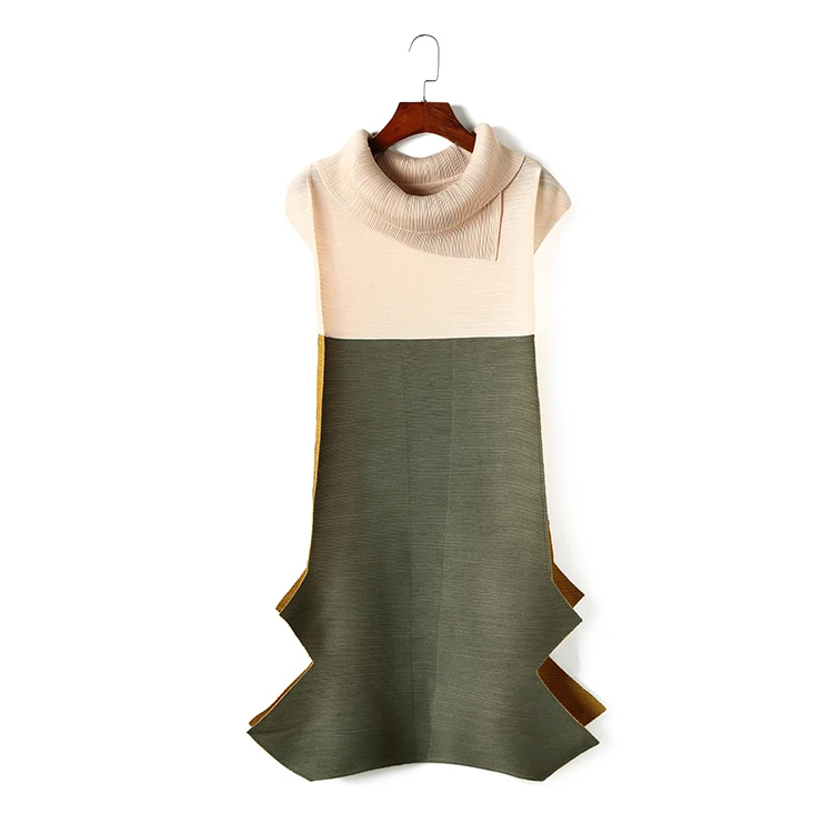 Miyake модное плиссированное платье с коротким рукавом в стиле пэчворк с асимметричным вырезом