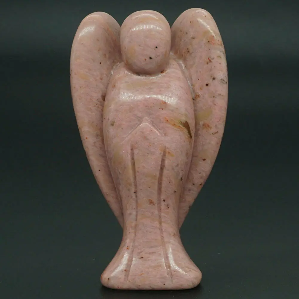 3" Natural Pink Rhodonite Carved Angel Healing Reiki Figurine Crafts Home Decor