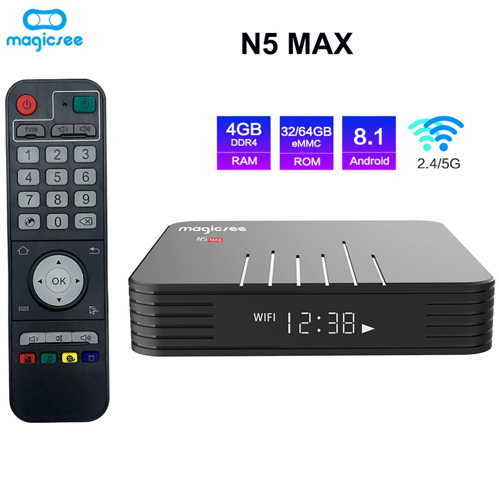 MAGICSEE N5 Max TV Box Android 8.1 Amlogic S905X2 4GB DDR4 64GB EMMC 2.4GHz 5GHz WiFi BT4.1 Support 4K H.265 Set Top | Электроника