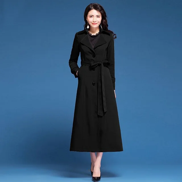 S-3XL, фиолетовый однотонный длинный Женский Тренч, модное приталенное элегантное пальто, новая осенняя однобортная Женская куртка G695 - Цвет: Черный