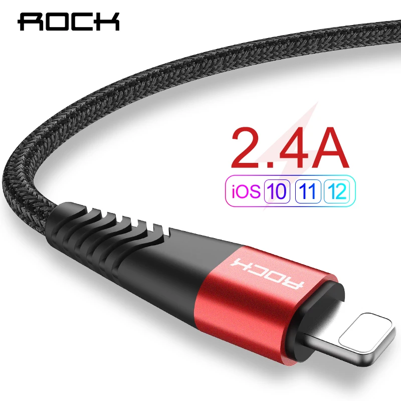 

ROCK Metal USB Cable For Apple iPhone X XS MAX 8 7 6 Plus 2.4A Fast Charger Data Charge Sync For iPad Mini 100CM 200CM 50CM
