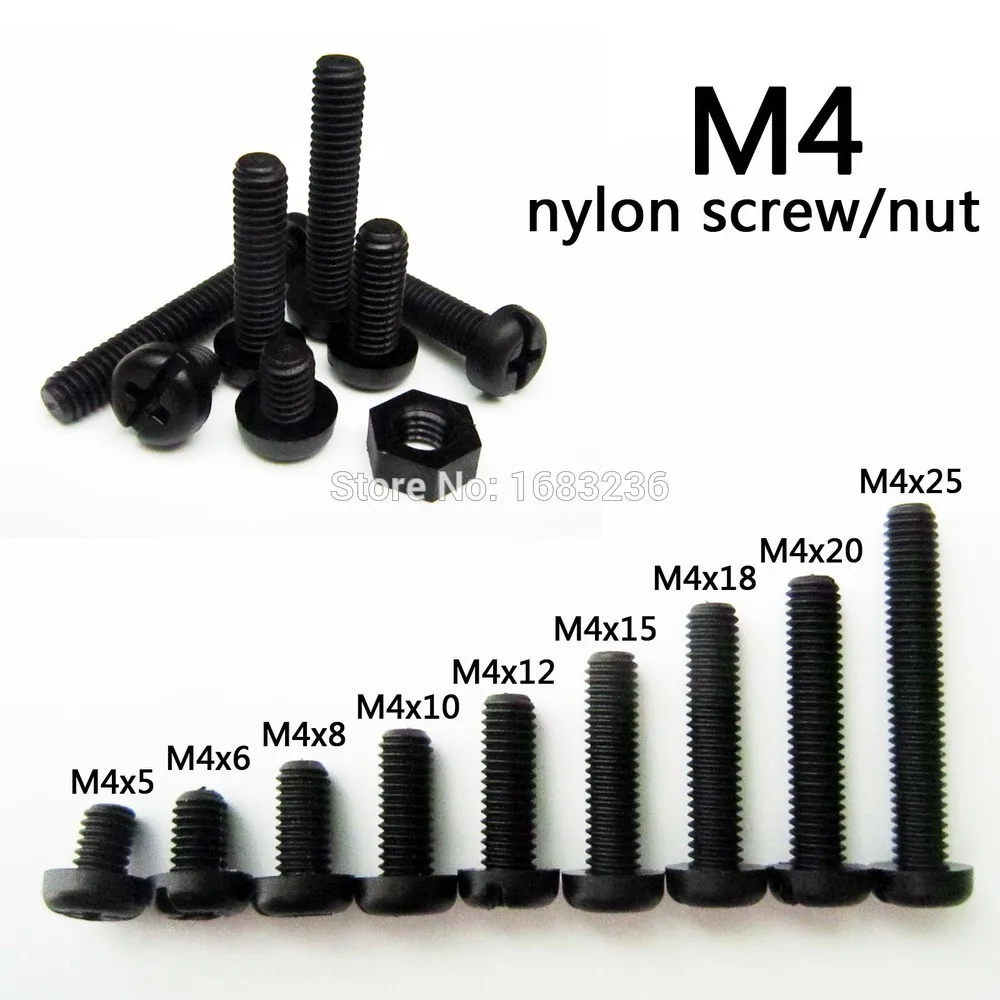 

50pcs Black Plastic Nylon M4 Round Pan Phillips Head Screw Bolt Hex Nut
