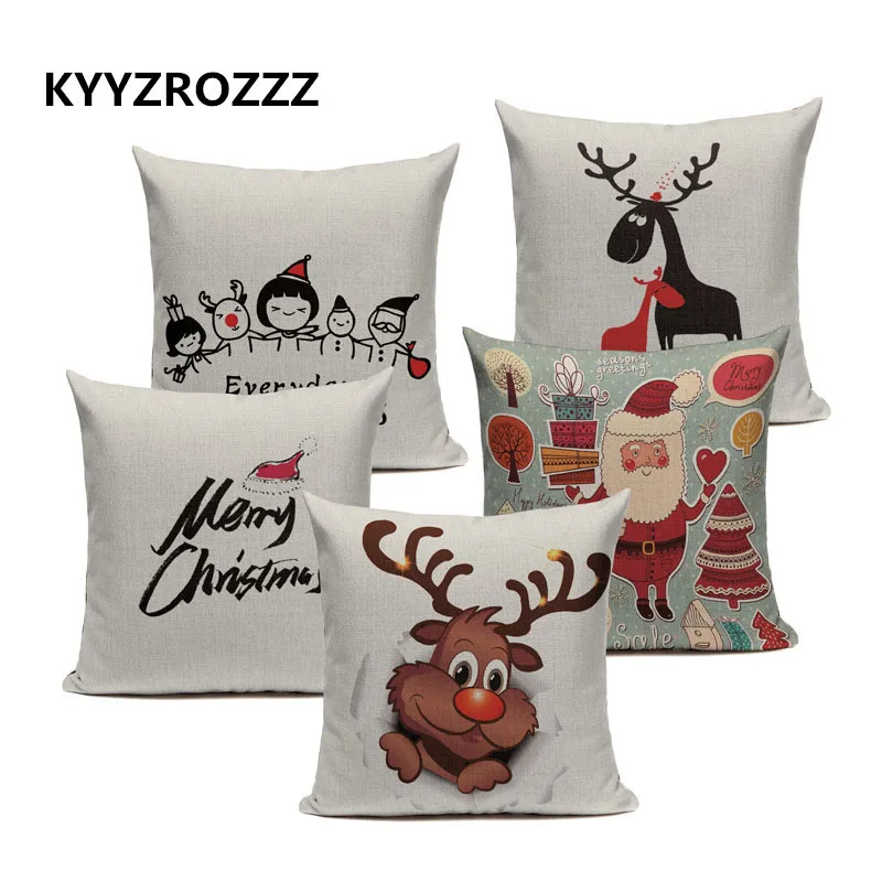 

KYYZROZZZ Christmas Cushion Cover Linen Cotton Christmas Pillow Case Square Car Seat Decorative Cushion Christmas