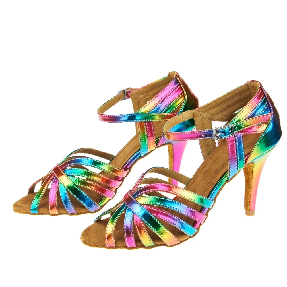 Rainbow Color Latin Dance Shoes Pu High Heel Soft Sole Latin Dancing