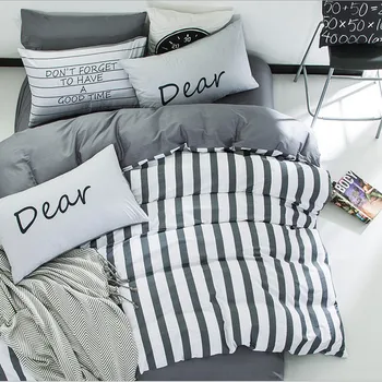 

Solstice Japanese Simple Stripes Style Duvet Cover Set 3/4pcs Washed Cotton Bed Bed Linens Bedding Sets Twin Double Queen Size