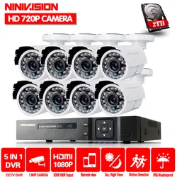 8CH 1080 P CCTV Системы 720 P Камера AHD DVR NVR комплект ahd видеорегистратор 720 P 1.0MP Открытый безопасности Камера системы с 2 ТБ HDD