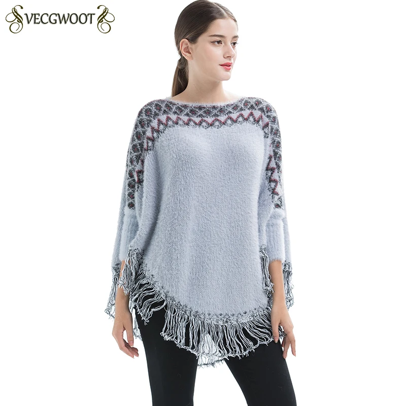 Women's Sweater New 2020 Spring And Autumn Cloak type Loose Bat sleeve Fringed Pullover Knit Female WYT727 | Женская одежда