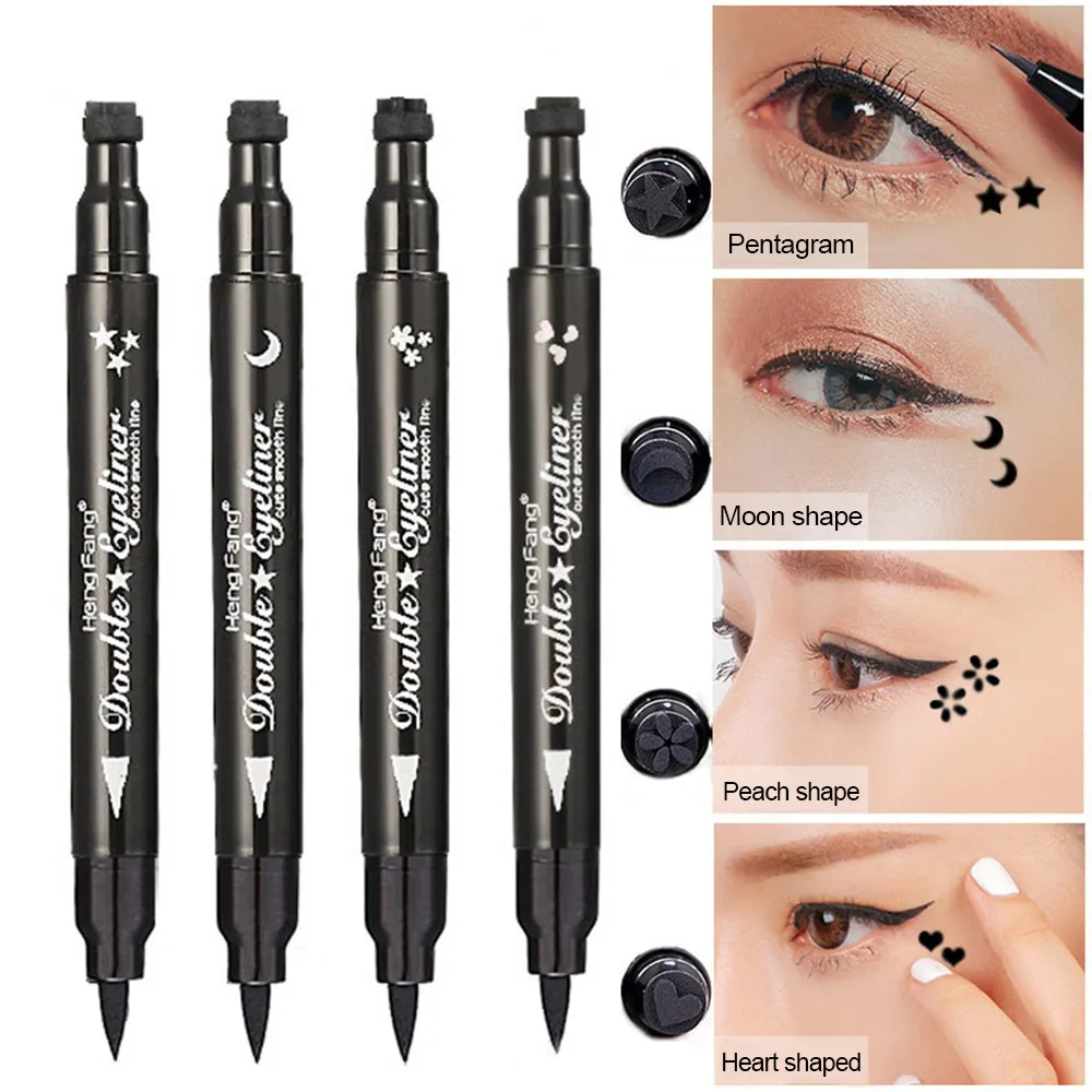 

4 Styles Double-head Black Liquid Eyeliner Pencil Waterproof Easy To Wear Makeup Star Heart Moon Flower Stamp Party TSLM2