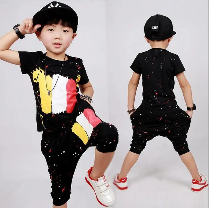 

2017 spring summer children's clothing set Short Sleeved Pure Cotton HipHop Suit Six One Performance Fashion brand Children Suit