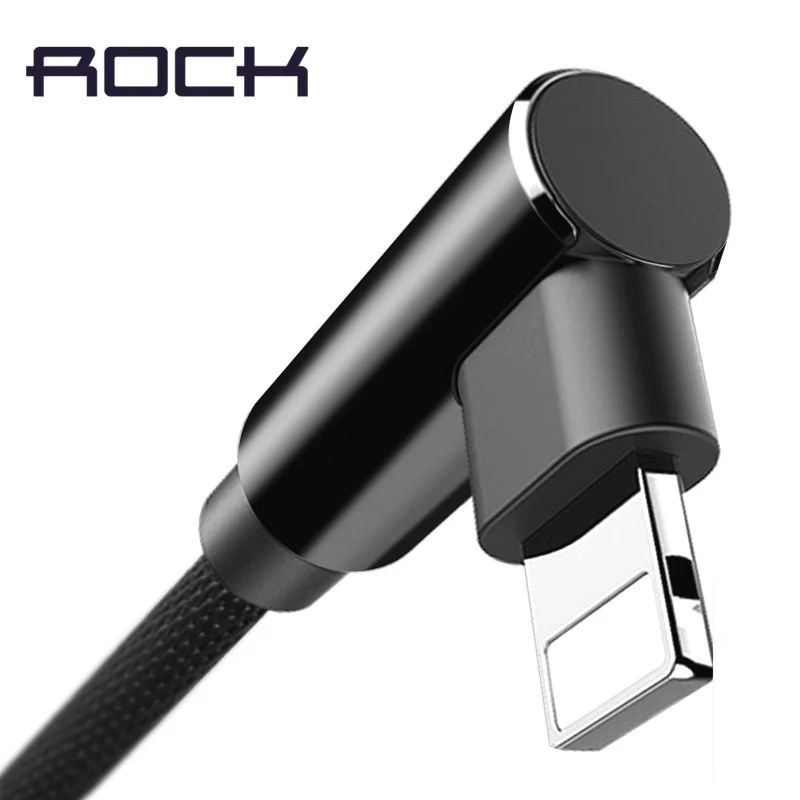 Goedkoop Buigen Kabel voor iPhone X USB 90 Graden kabel, ROCK 2A Snel Opladen USB snoer voor iPhone 8 7 6 6 s plus 5 s 5 Charger Kabel draad