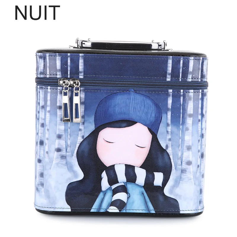 

Women Large Cosmetic Bag Pu Leather Necessaries Characters Functional Make Up Box Travel Toiletry Storage Pouch Female