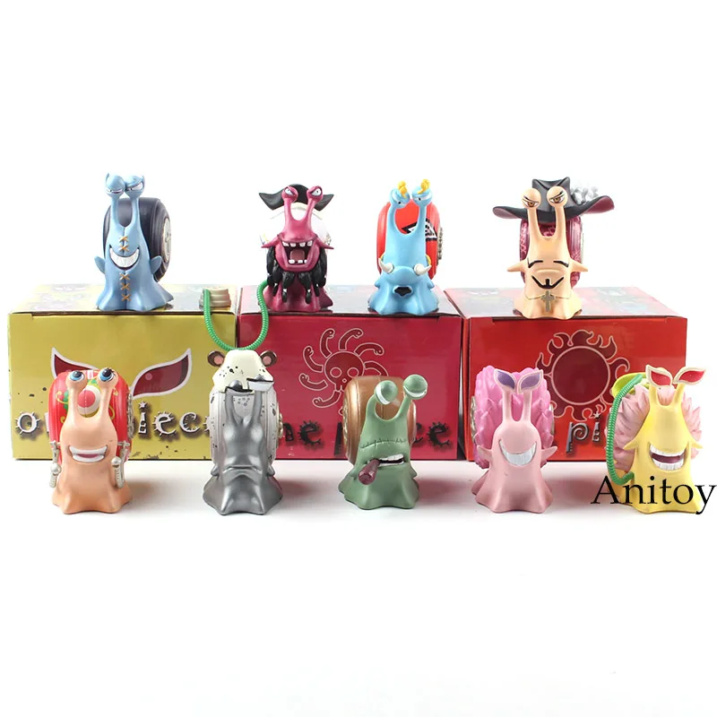 

One Piece Anime Den Den Mushi Telephone Action Figure Toy 9pcs/set Dracule Mihawk Kuma Black Beard Doflamingo Jinbe Boa Hancock