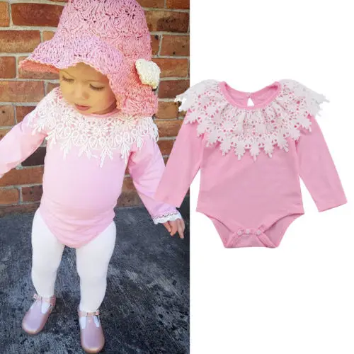 New Spring Fall Style Baby Girl Pink Bodysuit Long Sleeve Kid Girl