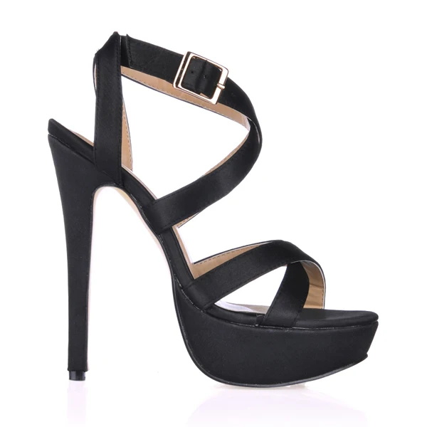 CHMILE CHAU/пикантная атласная обувь для вечеринок; женские босоножки на высоком каблуке-шпильке с пряжкой и ремешком на лодыжке; zapatos mujer; 3463SL-A5 - Цвет: Black