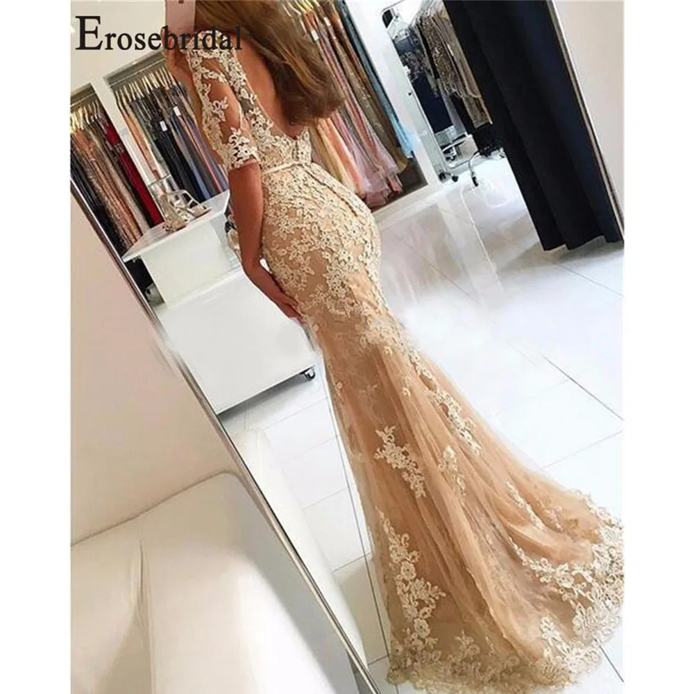 Erosebridal скромные индивидуальный заказ длинное платье в стиле "Русалка" вечернее платье с кружевной аппликацией длинное вечернее платье 2019