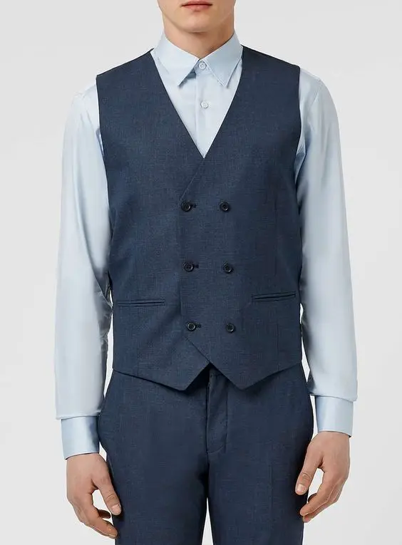 2017 Navy Blue Double Breasted Mens Waistcoats 5 Buttons Slim Fit