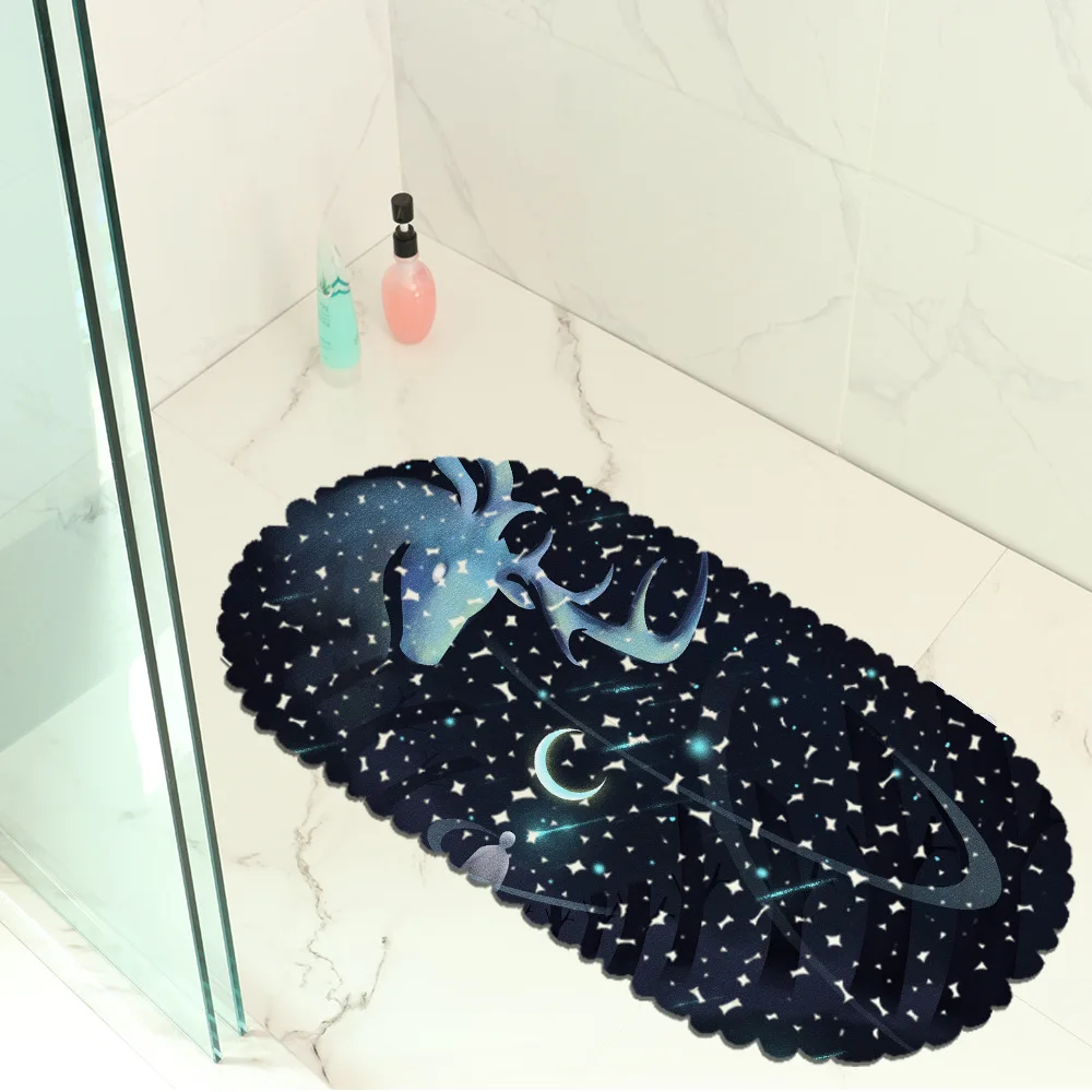 

WUJIE Modern 3D Print Elk Pattern Bathroom Mats Anti-slip Rugs Balcony Bath Set Carpet for Toilet Shower Floor Mat Home Decor