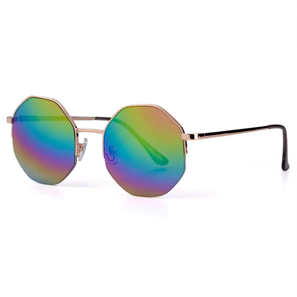 Fashion Sunglasses Women Brand Designer Metal Frame Polygon Clear Lens Sunglasses Men Vintage Sun Glasses De Sol Feminino UV400 - Цвет линз: Rainbow color