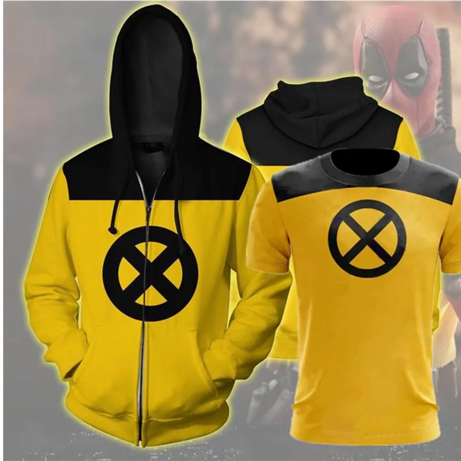 

Movie Deadpool 2 Sweatshirt Hoodie Cosplay Costume Yellow Top T-shirts Jacket Coats Short sleeve Men Women