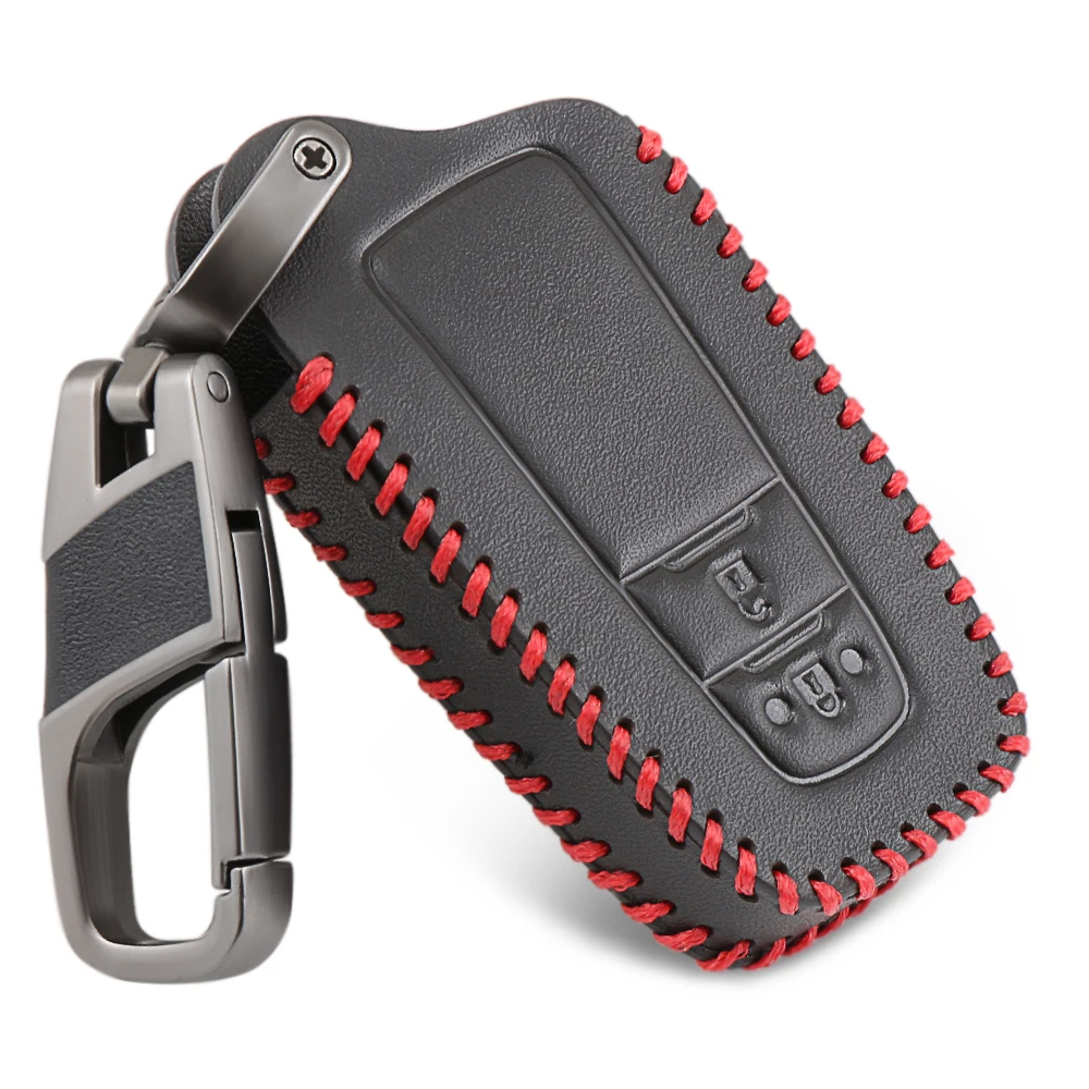 

2 Buttons Leather Key Cases Fob Keychain Cover For Toyota Camry 2017 2018 CHR CH-R Prius Corolla RAV4 Smart Keys Car Styling