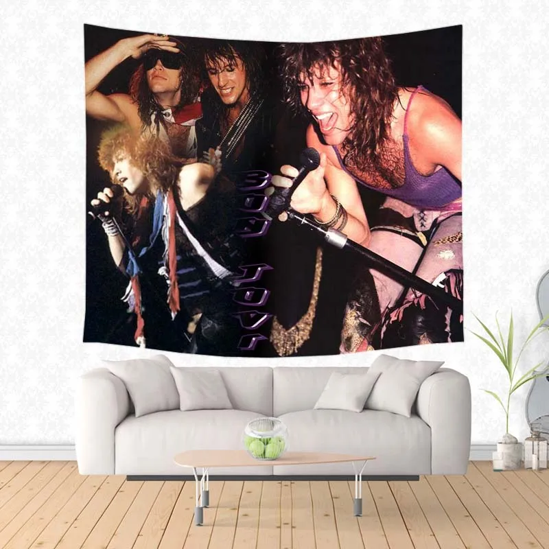 

Bon Jovi Polyester Rectangle Tapestry DIY Wall Hanging Carpet Throw Yoga Mat Picnic Rug Home Bedroom Decoration