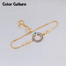 Bijoux femme браслет evil eye Этнические украшения позолоченный циркониевый браслет эмаль ювелирные изделия