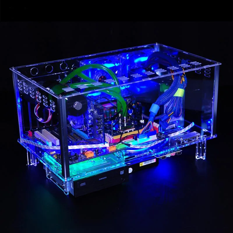 Цветной горизонтальный ATX акриловый прозрачный чехол QDIY для настольного ПК с