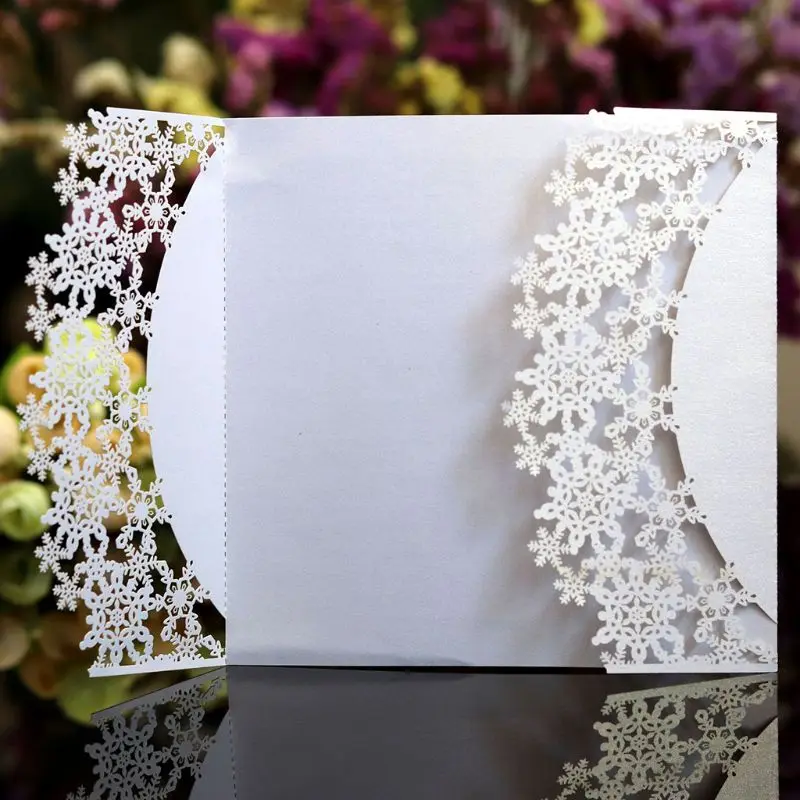  10pcs/set Snowflake Laser Cut Hollow Wedding invitations Cards Lace Hemp Rope Invite Envelopes For  - 33046886545