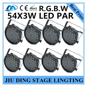 

8pcs / plastic chassis RGBW 54 * 3W LED PAR light DMX512 par led disco lights of professional DJ equipment