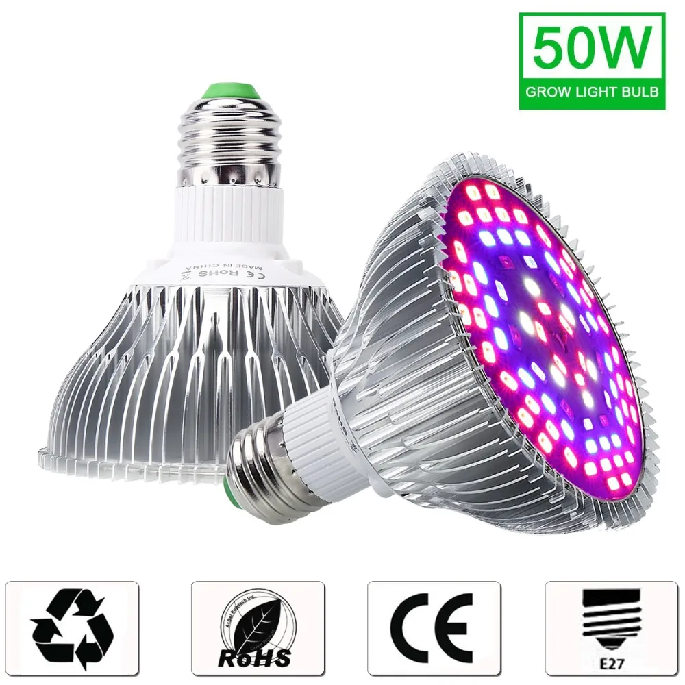 

50W Full Spectrum LED Grow Lights Bulb E27 Plant Grow Lamp AC85-265V For Flower Plant Garden Hydroponics System Grow Light