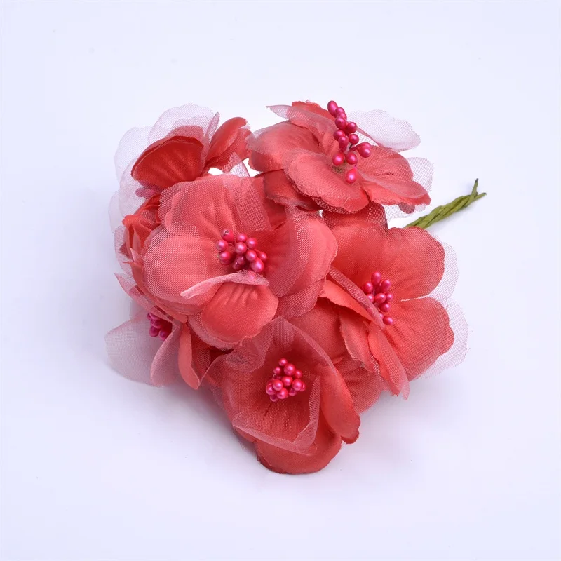 Red 30pcst 5cm Silk Artificial Rose Flower Bouquet For Wedding Decoration Scrapbooking Mini Cheap DIY Wreath Fake Craft Flower - Цвет: Red