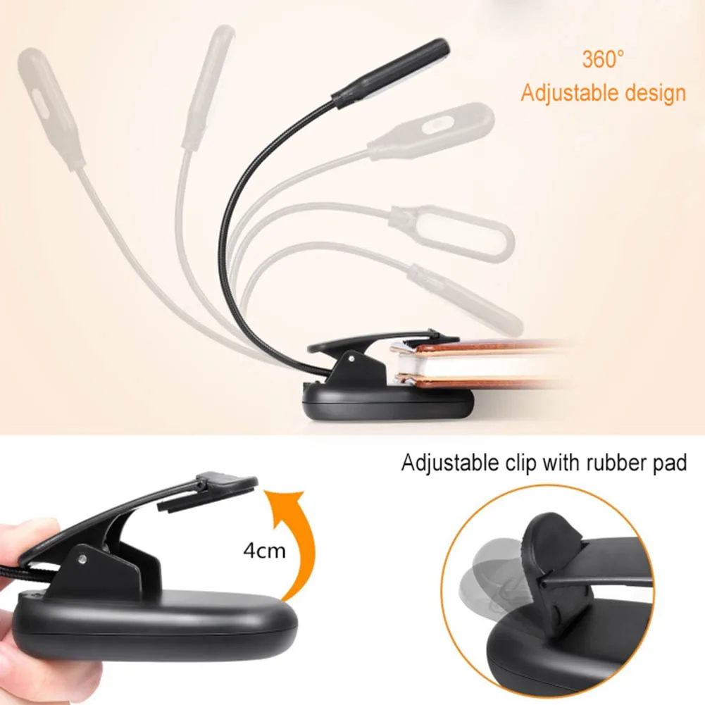 

Clamp Clip On LED Reading Light Flexible Bedside Lamp Portable Battery/USB Rechargeable Book Lights PAK55