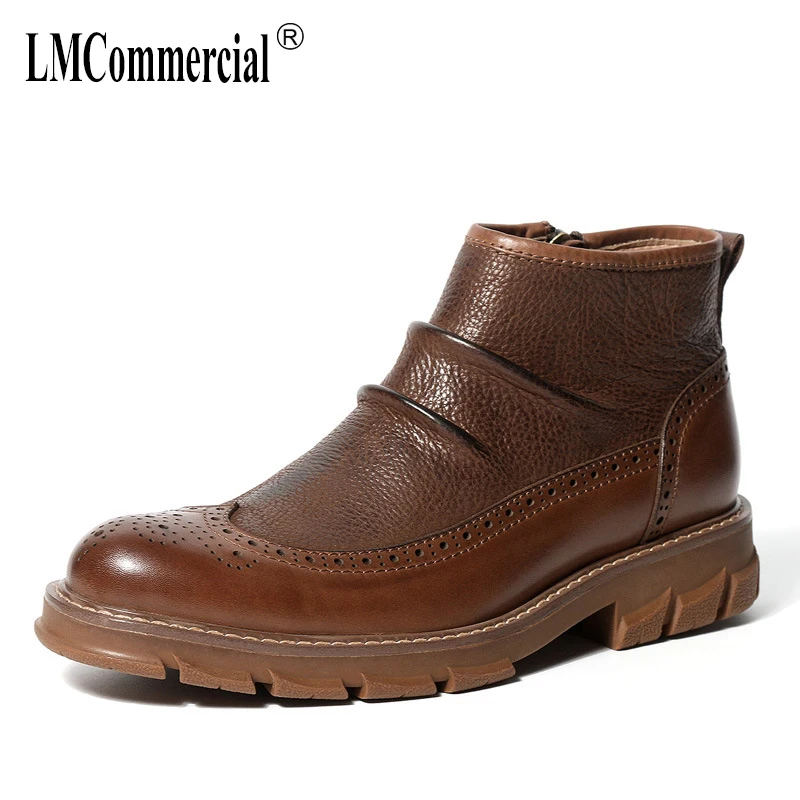

New Chelsea ankle boots real leather high top men's British Martin boots Bullock autumn winter retro shoes all-match cowhide