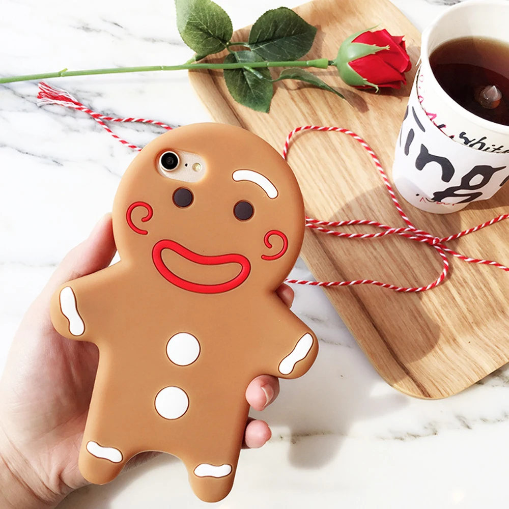 

3D Gingerbread Man Phone Cases For iPhone 7 8 Plus 6 6s Plus X Shockproof Silicone Soft Cartoon Shell Housing Back Covers SE52