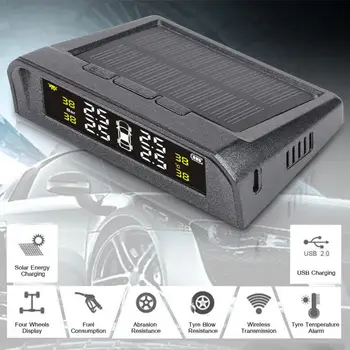

TPMS Matte Solar Powered Car Tire Pressure Temperature Monitor System LCD Display W 4 Sensors Smart Car TPMS