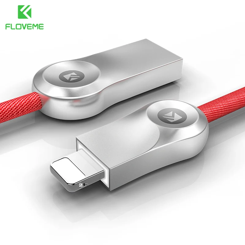 FLOVEME USB кабель из цинкового сплава для iPhone X 8 7 Plus 6 6 S 2.1A светодиодный 1 м нейлоновый плетеный кабель для iPhone X 10 5S SE быстрое зарядное устройство - Цвет: Red